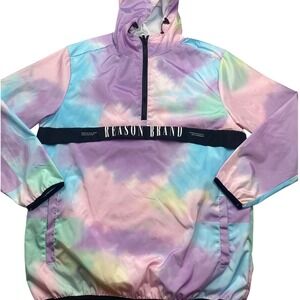 Reason Brand Pastel Tie Dye Windbreaker Mens Large Quarter Zip Hooded Jacket L